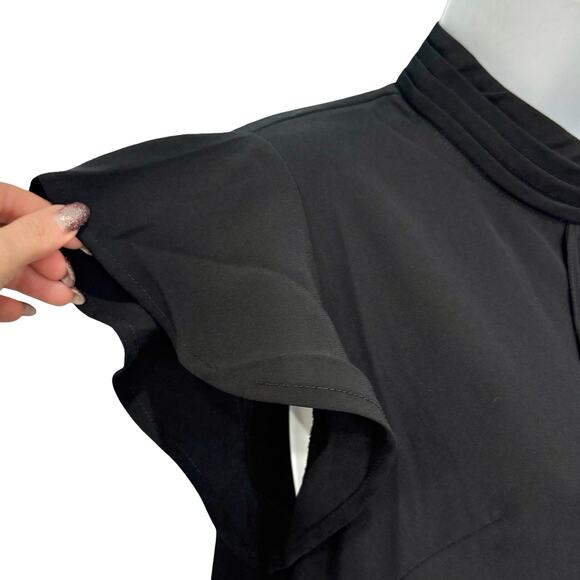 Gracia Black Ruffle 3D Chiffon Flutter Sleeve Sleeveless Mock Neck Top size M - Picture 8 of 11